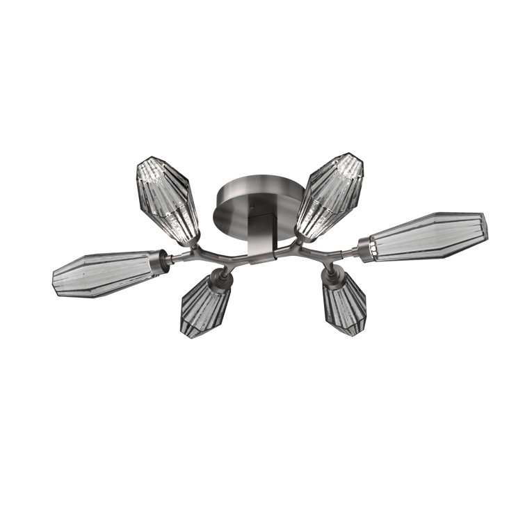 Aalto Mid-Century Modern 6-Light Matte Black LED Flush Mount with Smoke Glass