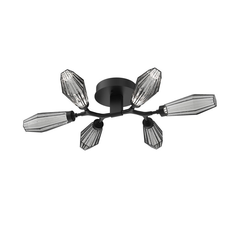 Aalto Mid-Century Modern 6-Light Matte Black LED Flush Mount with Smoke Glass