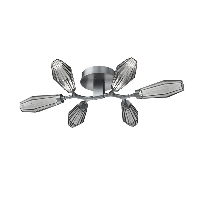 Aalto Mid-Century Modern 6-Light Matte Black LED Flush Mount with Smoke Glass