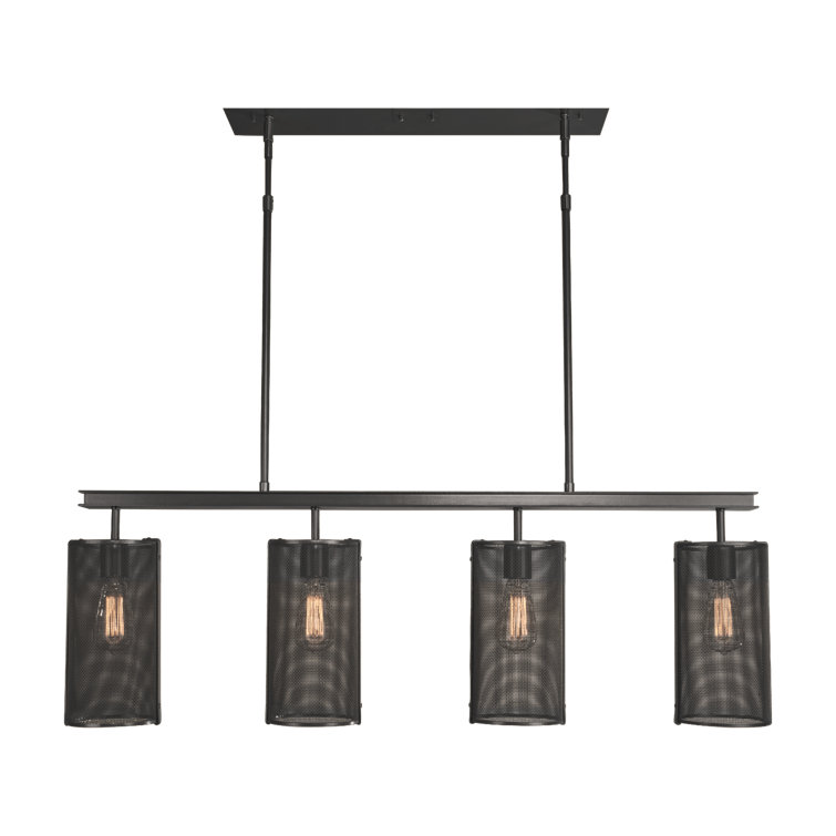 Cosmopolitan Matte Black Mesh 4-Light Island Pendant with Optional Frosted Glass