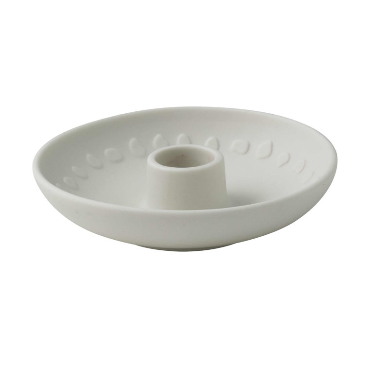 Blossom White Ceramic Candlestick with Gold Finish