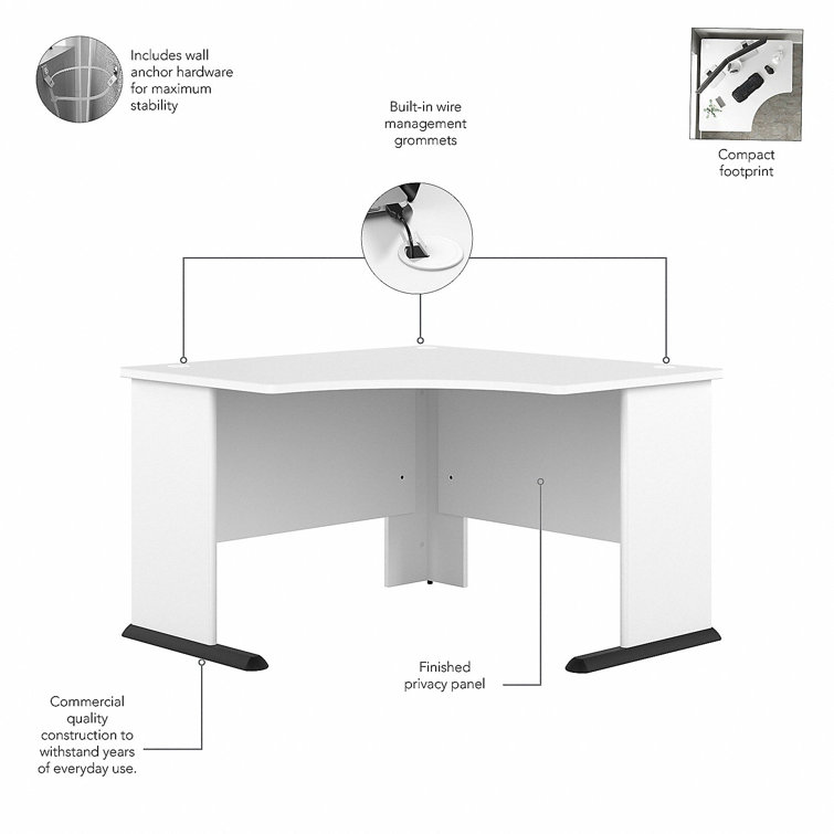 White Wood Corner Computer Desk with Drawer and Cable Management