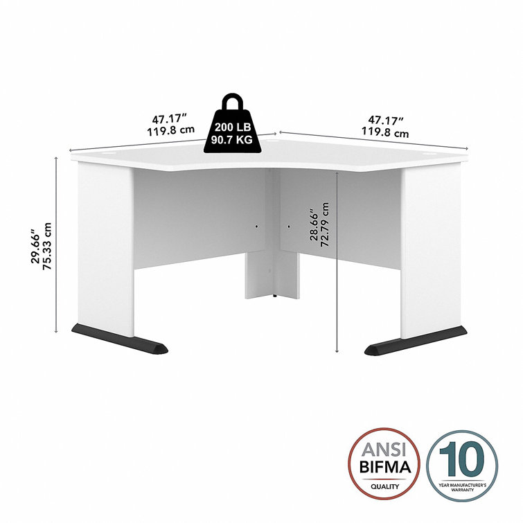 White Wood Corner Computer Desk with Drawer and Cable Management