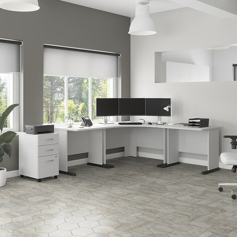 White Wood Corner Computer Desk with Drawer and Cable Management