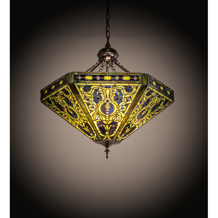 26" Multicolor Glass and Bronze 3-Light Globe Pendant