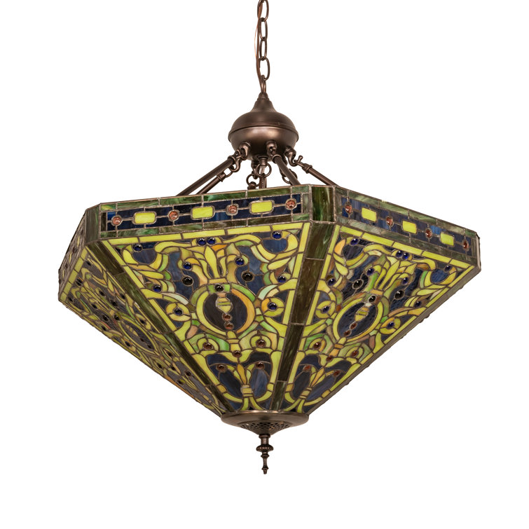 26" Multicolor Glass and Bronze 3-Light Globe Pendant