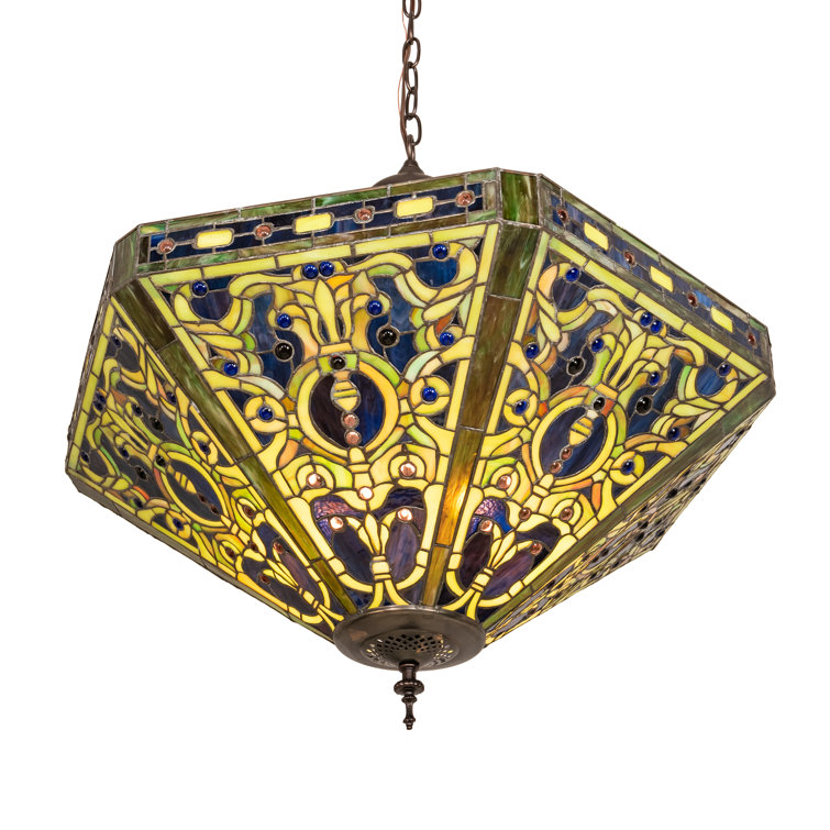 26" Multicolor Glass and Bronze 3-Light Globe Pendant