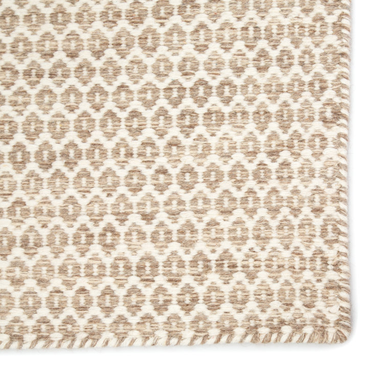 Ivory Geometric Flat Woven Wool Area Rug 5' x 8'