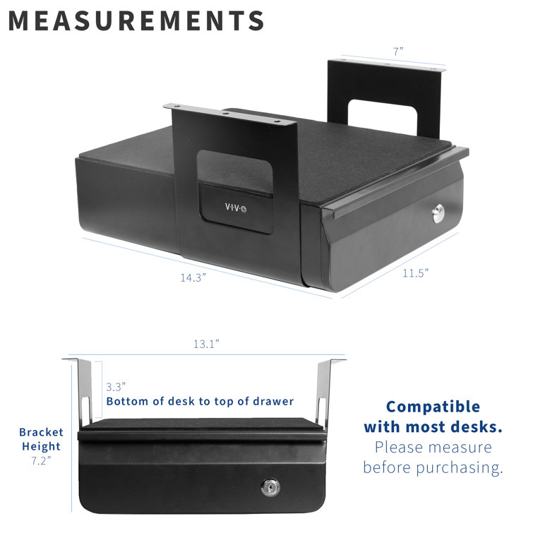 Sleek Black Steel Lockable Under Desk Storage Drawer