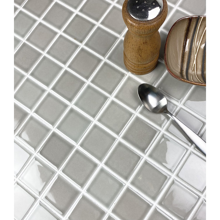 Monet 12" x 12" Glossy Gray Porcelain Mosaic Tile