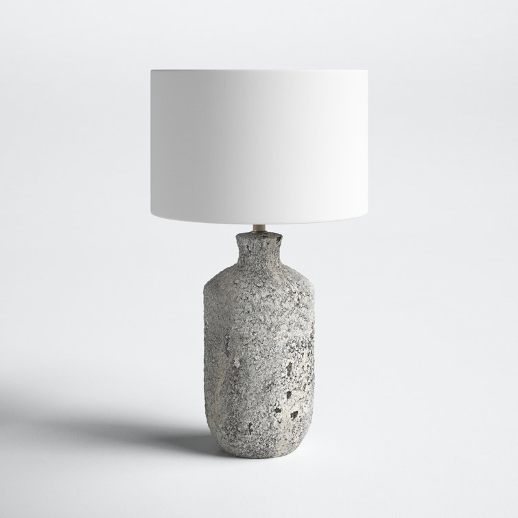 Gray Ceramic Table Lamp with Cream Drum Shade