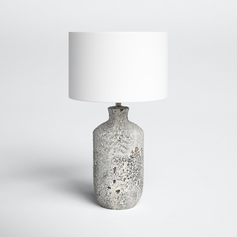 Gray Ceramic Table Lamp with Cream Drum Shade