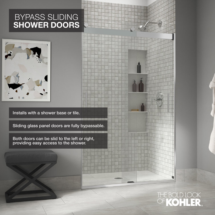 Matte Black Frosted Glass Sliding Shower Door with CleanCoat Technology