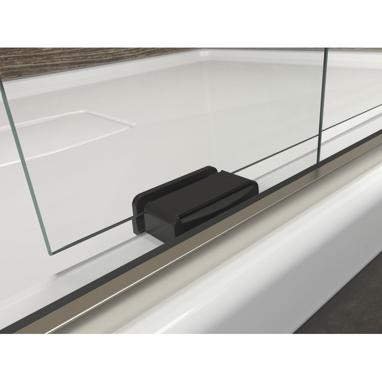 Levity 74" Frameless Sliding Shower Door in Clear Glass with Anodized Brushed Bronze Frame