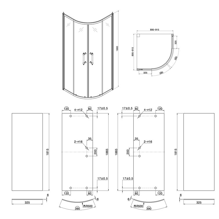 Chrome Frameless Neo-Round Corner Shower Enclosure, 36" x 72"