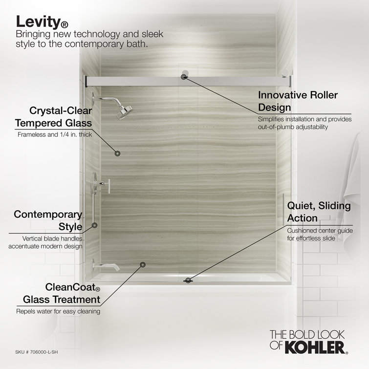 Levity 62" Frameless Sliding Tub Door in Anodized Dark Bronze