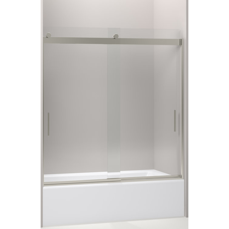 Levity 62" Matte Nickel Frameless Sliding Bath Door with Clear Glass