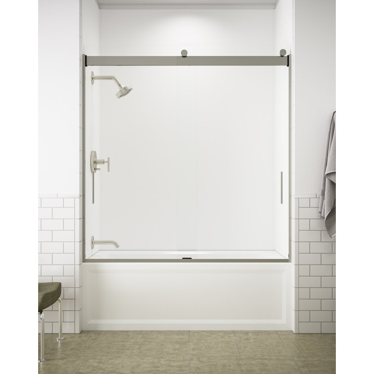 Levity 62" Matte Nickel Frameless Sliding Bath Door with Clear Glass