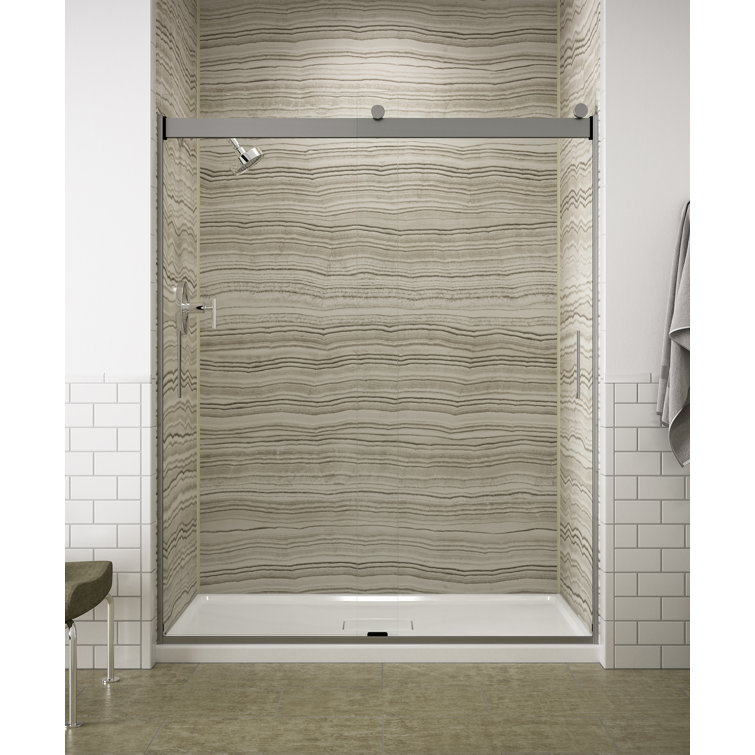 Levity Bright Silver Frameless Sliding Shower Door with Frosted Glass