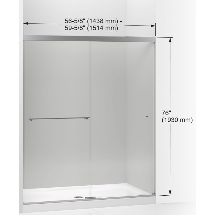 Revel 60'' Frameless Sliding Shower Door in Polished Silver with Clear Glass
