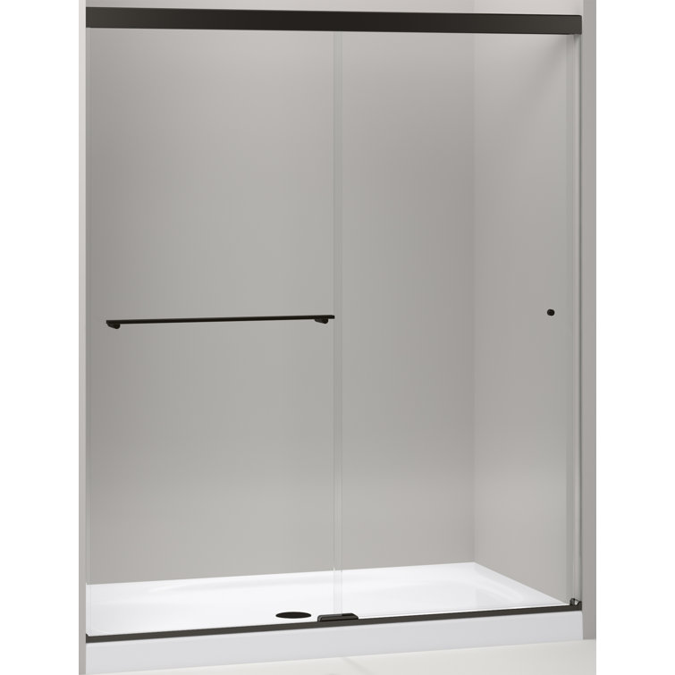 Anodized Dark Bronze Frameless Sliding Shower Door with Crystal Clear Glass