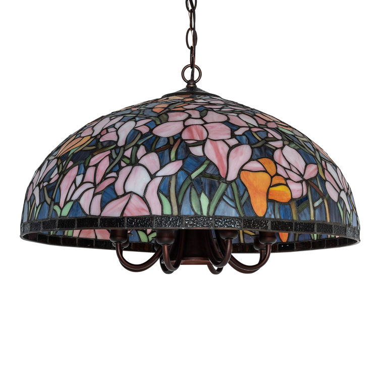 Magnolia Azure Sky 22" Stained Glass Pendant in Mahogany Bronze