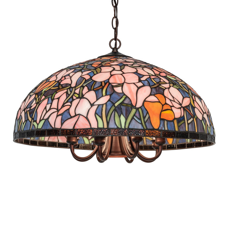 Magnolia Azure Sky 22" Stained Glass Pendant in Mahogany Bronze