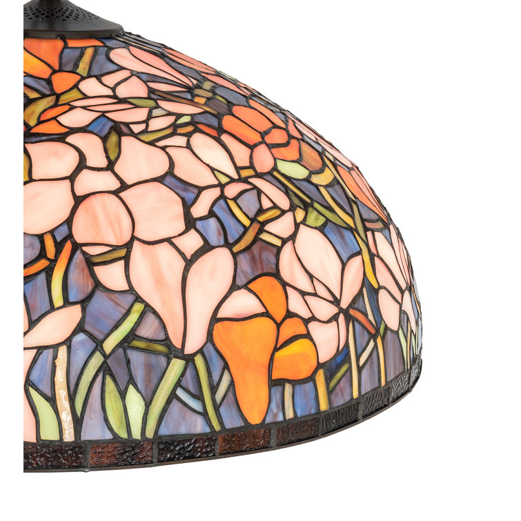 Magnolia Azure Sky 22" Stained Glass Pendant in Mahogany Bronze