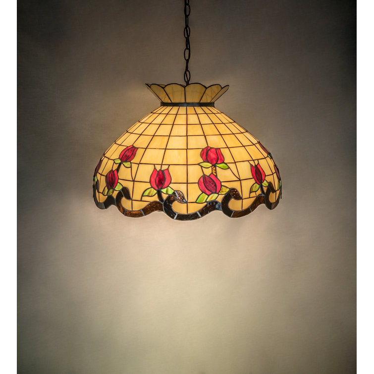 Elegant Roseborder Mahogany Bronze 8-Light Pendant with Ruby & Beige Glass