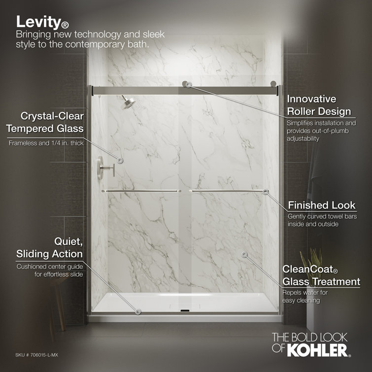 Levity Anodized Dark Bronze Frameless Sliding Shower Door with Clear Glass