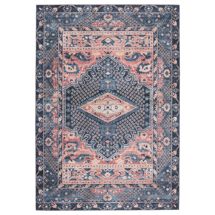 Reversible Medallion 6' x 9' Blue Synthetic Area Rug