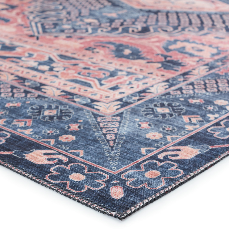Issa Dark Blue and Pink Medallion Runner Rug 2'6" x 8'