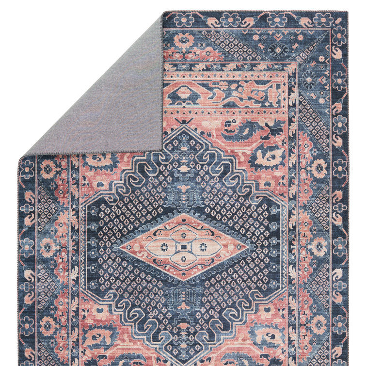 Reversible Medallion 6' x 9' Blue Synthetic Area Rug