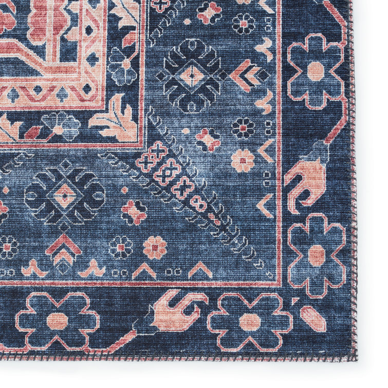 Issa Dark Blue and Pink Medallion Runner Rug 2'6" x 8'