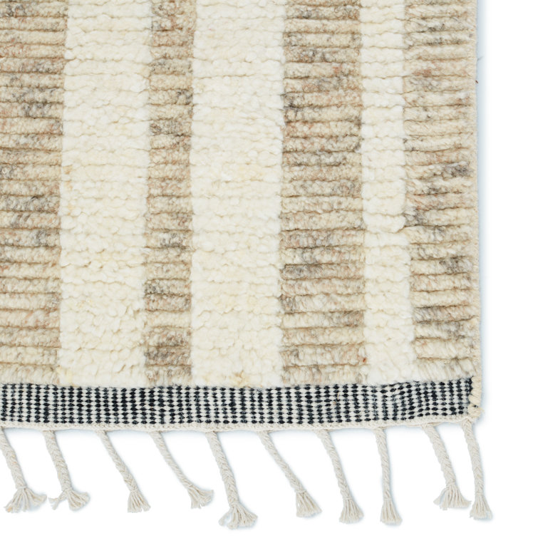 Ivory and Beige Geometric Wool Hand-knotted Rug 10' x 14'