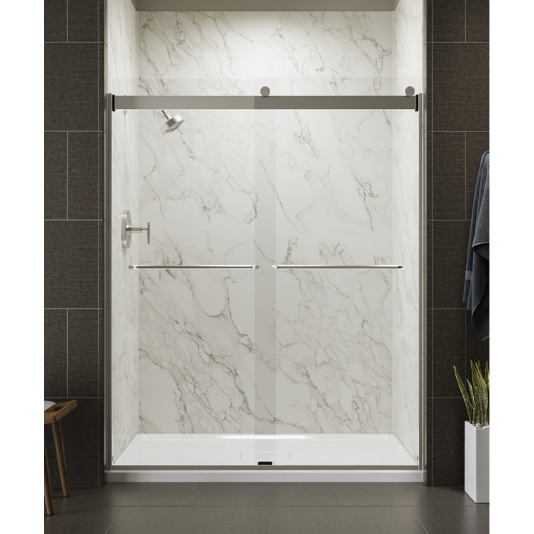 Levity Matte Nickel and Clear Glass Bypass Shower Door