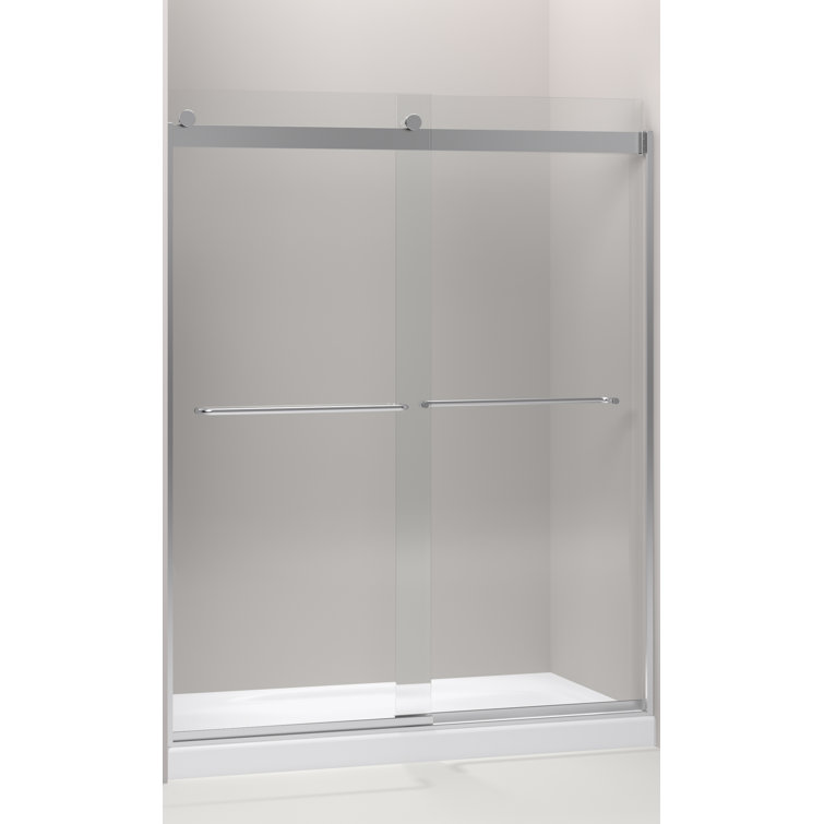 Levity Bright Silver 59.63" x 74" Sliding Shower Door with Crystal Clear Glass