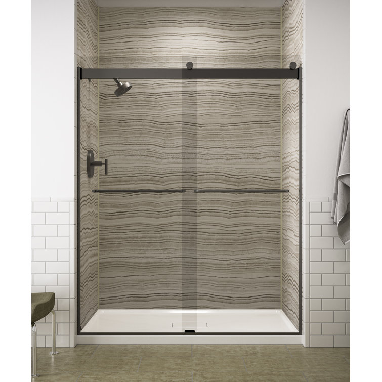 Levity Anodized Dark Bronze Frameless Sliding Shower Door with Clear Glass