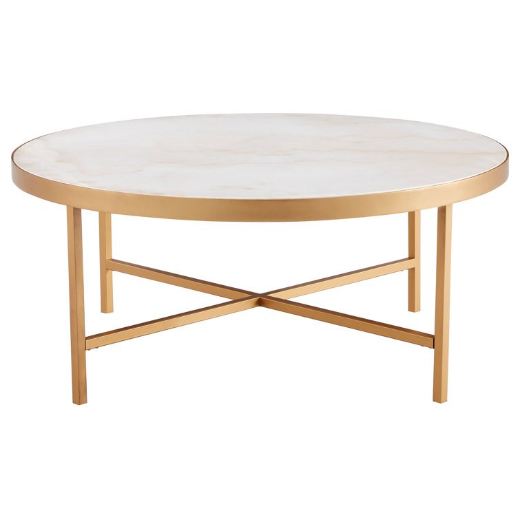 Round White Marble and Brass Coffee Table