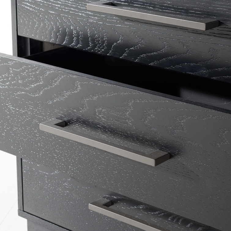 Mallory Contemporary Black Nightstand with Bronze Pulls, 3 Drawers