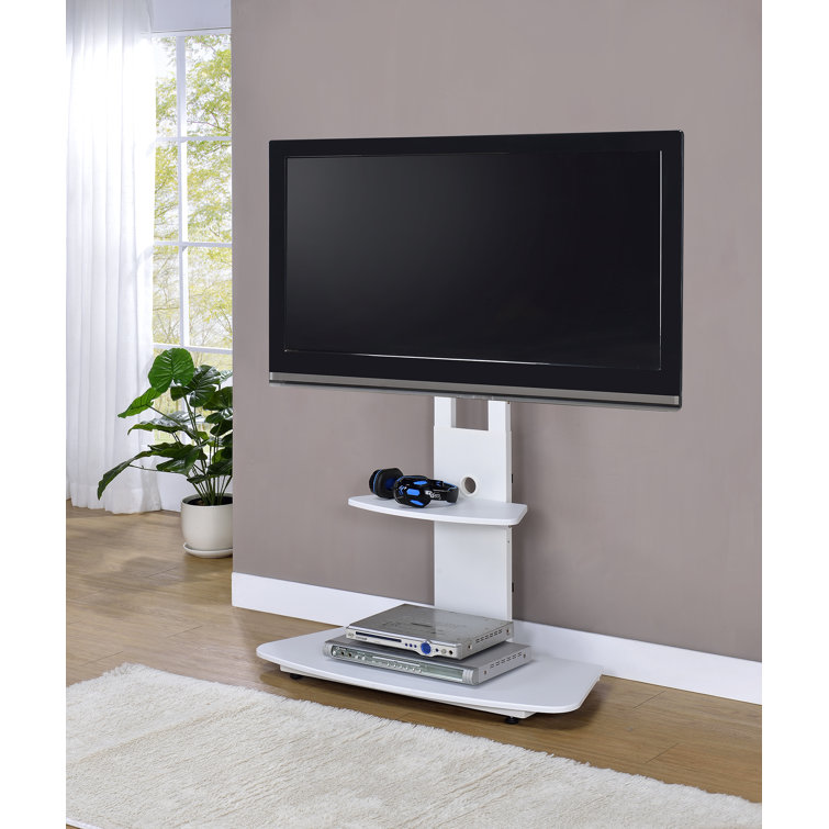 White Adjustable Height TV Stand with Shelves