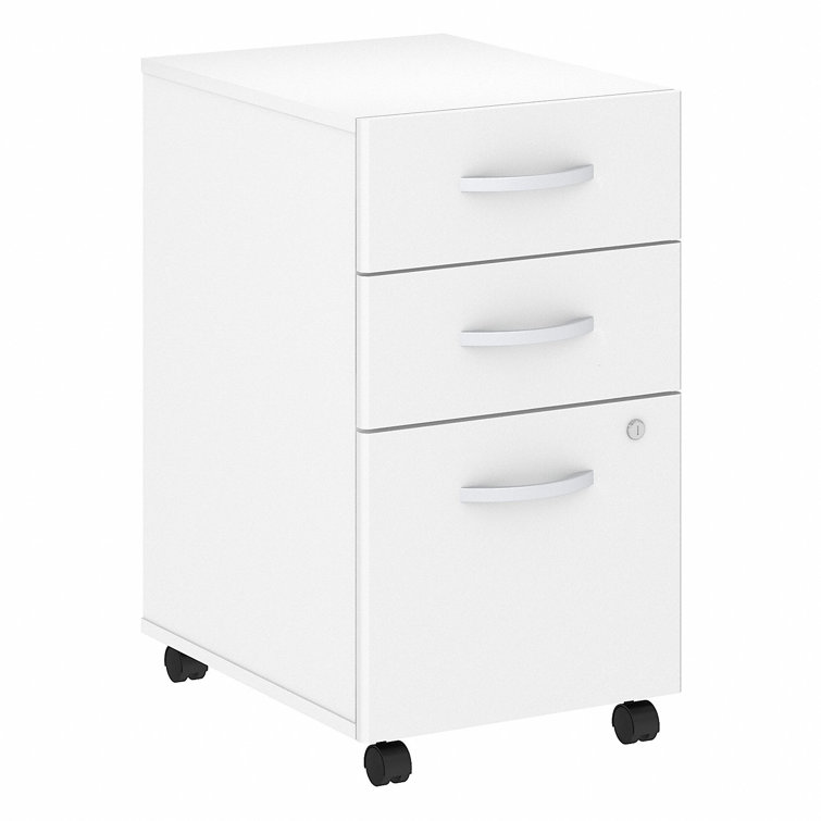 White 3-Drawer Mobile Lockable Filing Cabinet with Brushed Nickel Pulls