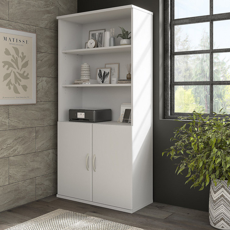 Contemporary White Adjustable 5-Shelf Bookcase - Engineered Wood