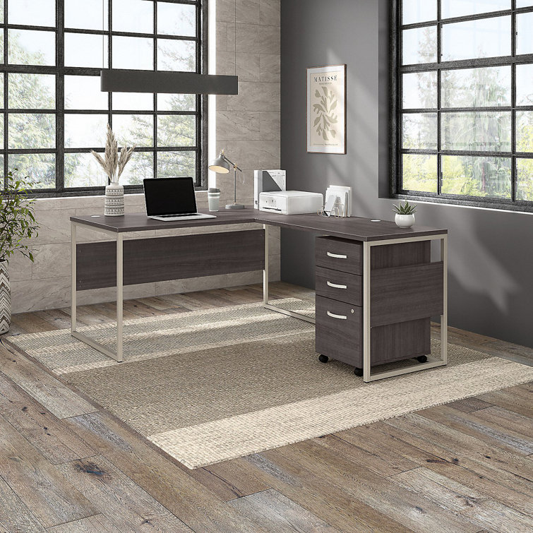 Storm Gray 71'' Contemporary Home Office Desk with Drawer and Filing Cabinet