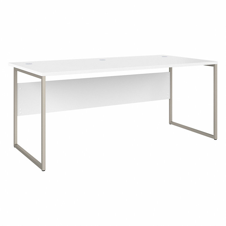 Contemporary 71'' White Corner Office Desk with Metal Legs and Drawer