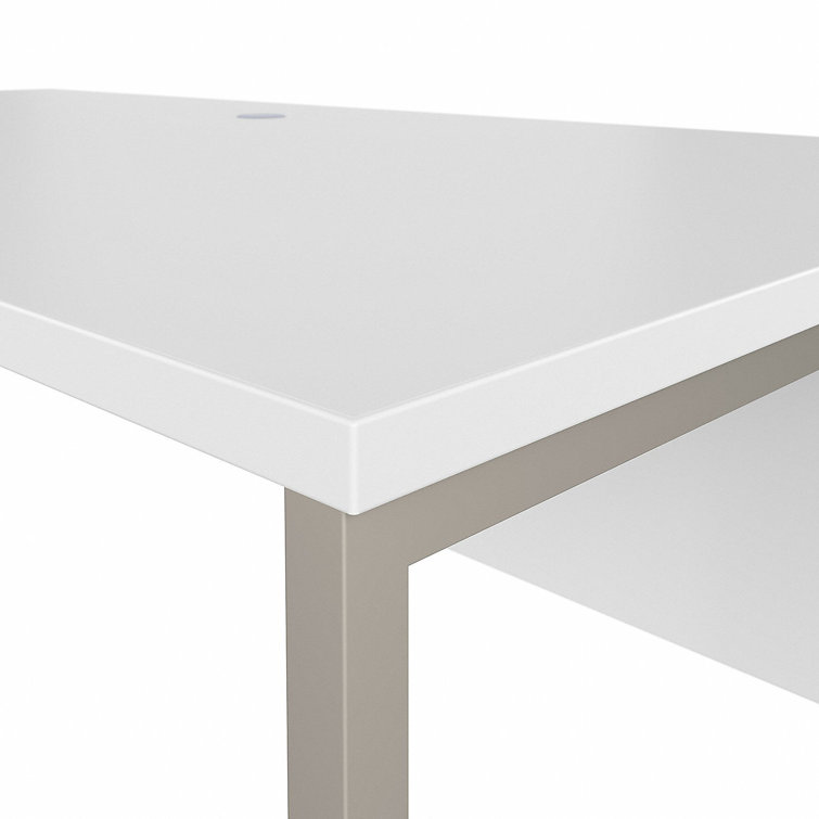 Contemporary White Corner Home Office Desk with Drawer and Filing Cabinet