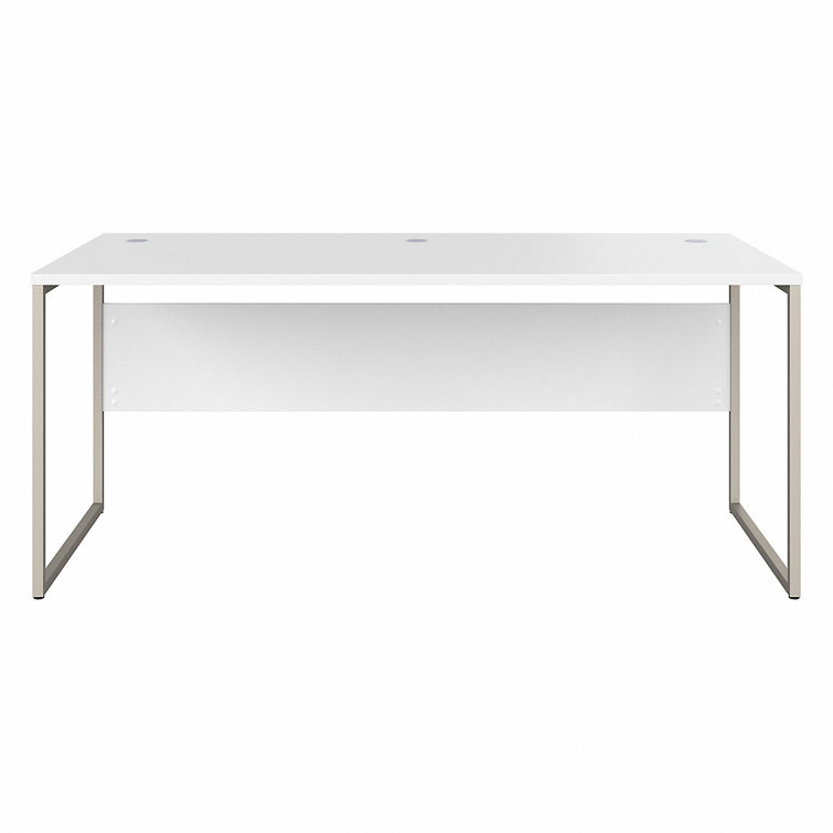 Contemporary 71'' White Corner Office Desk with Metal Legs and Drawer