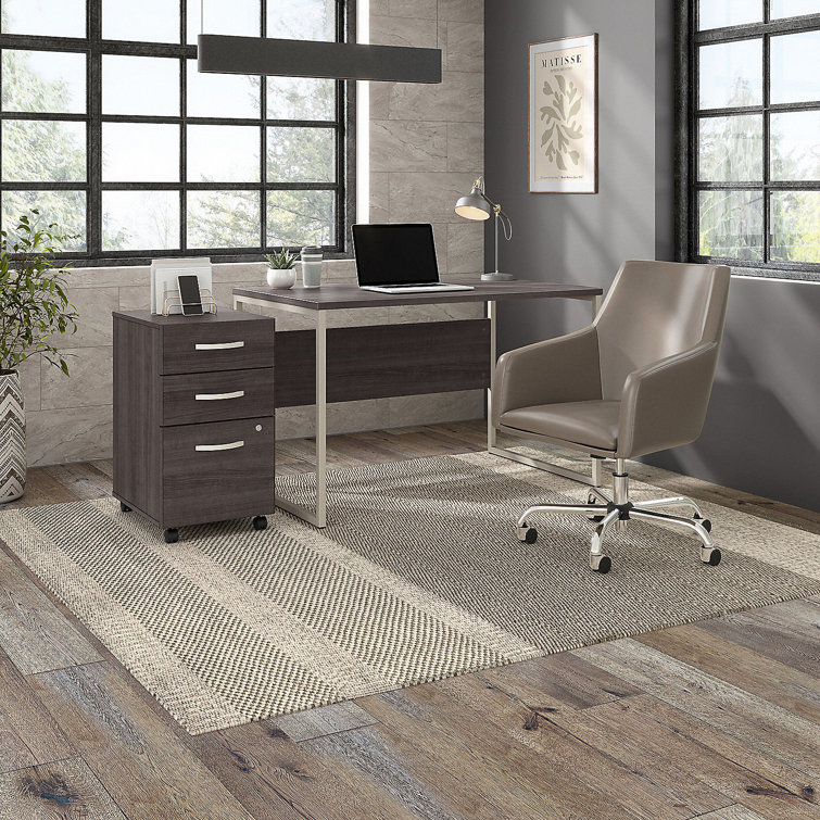 Storm Gray 71'' Contemporary Home Office Desk with Drawer and Filing Cabinet
