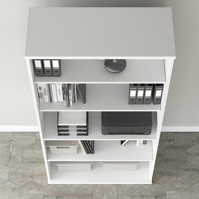 Contemporary White Adjustable 5-Shelf Bookcase - Engineered Wood