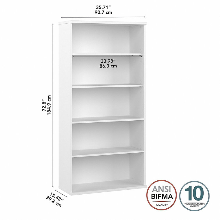 Contemporary White Adjustable 5-Shelf Bookcase - Engineered Wood